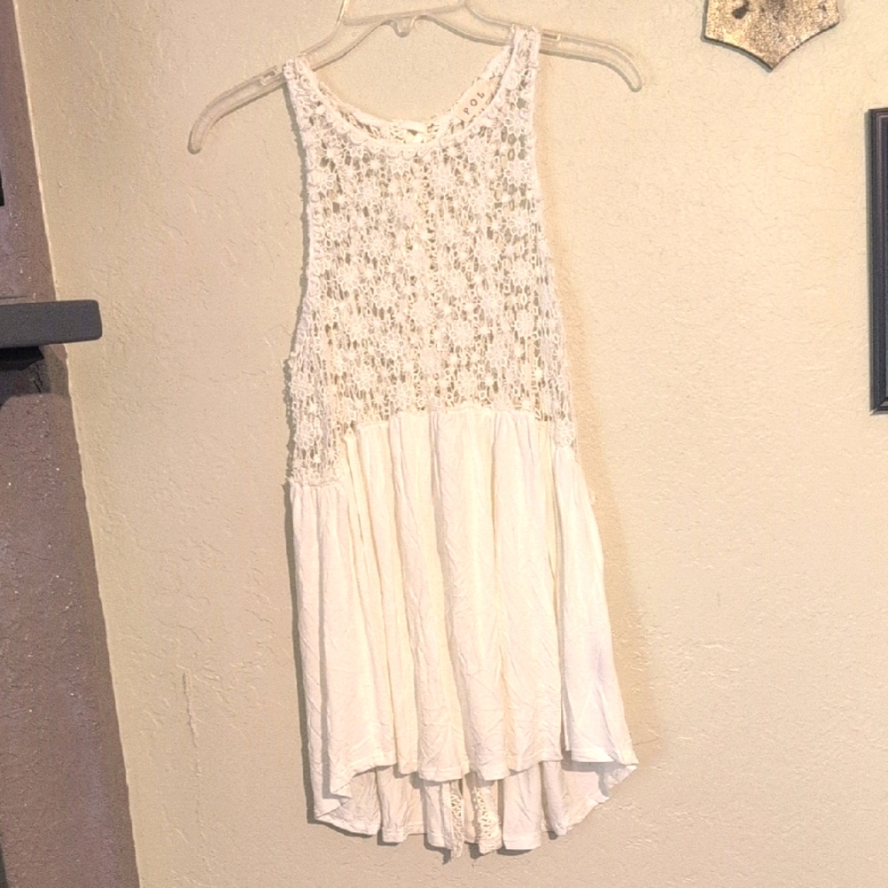 POL Lace and Flow Tank Top - Cream BOGO Blue Tank - Picture 1 of 11
